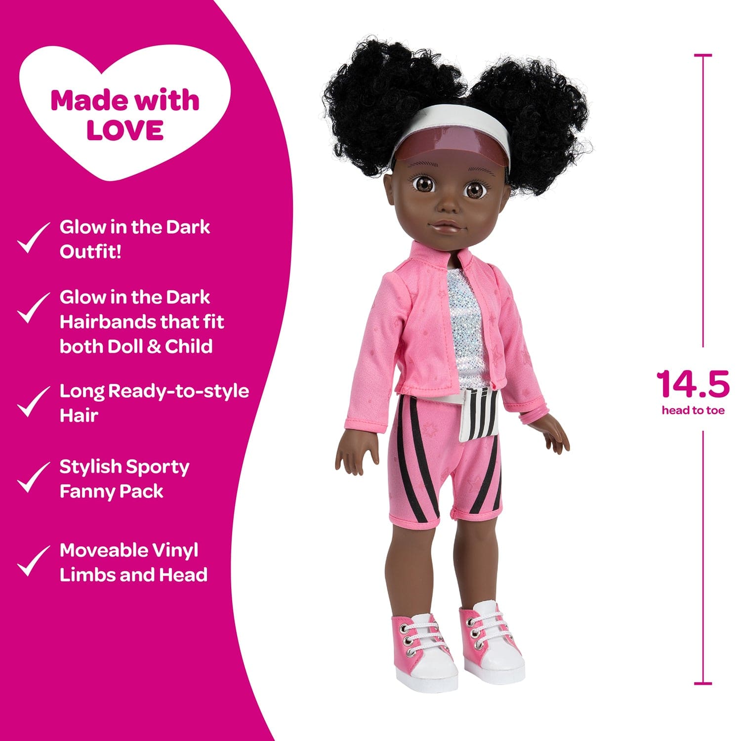 [🌙 GlowBuddies🌟]Adora Glow Girls African American Doll Set with Glow-in-the-Dark Clothes & Accessories - Serena