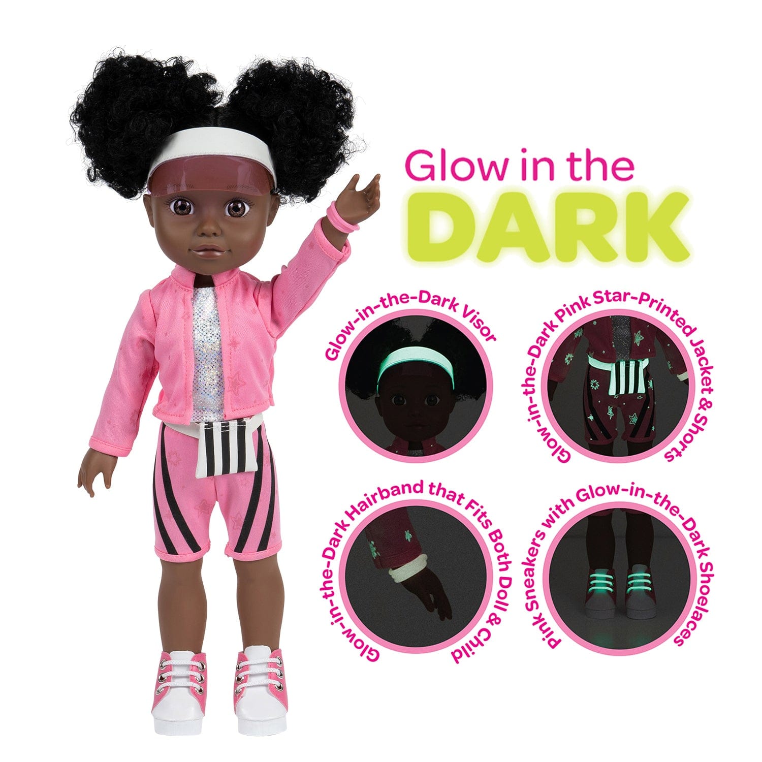[🌙 GlowBuddies🌟]Adora Glow Girls African American Doll Set with Glow-in-the-Dark Clothes & Accessories - Serena