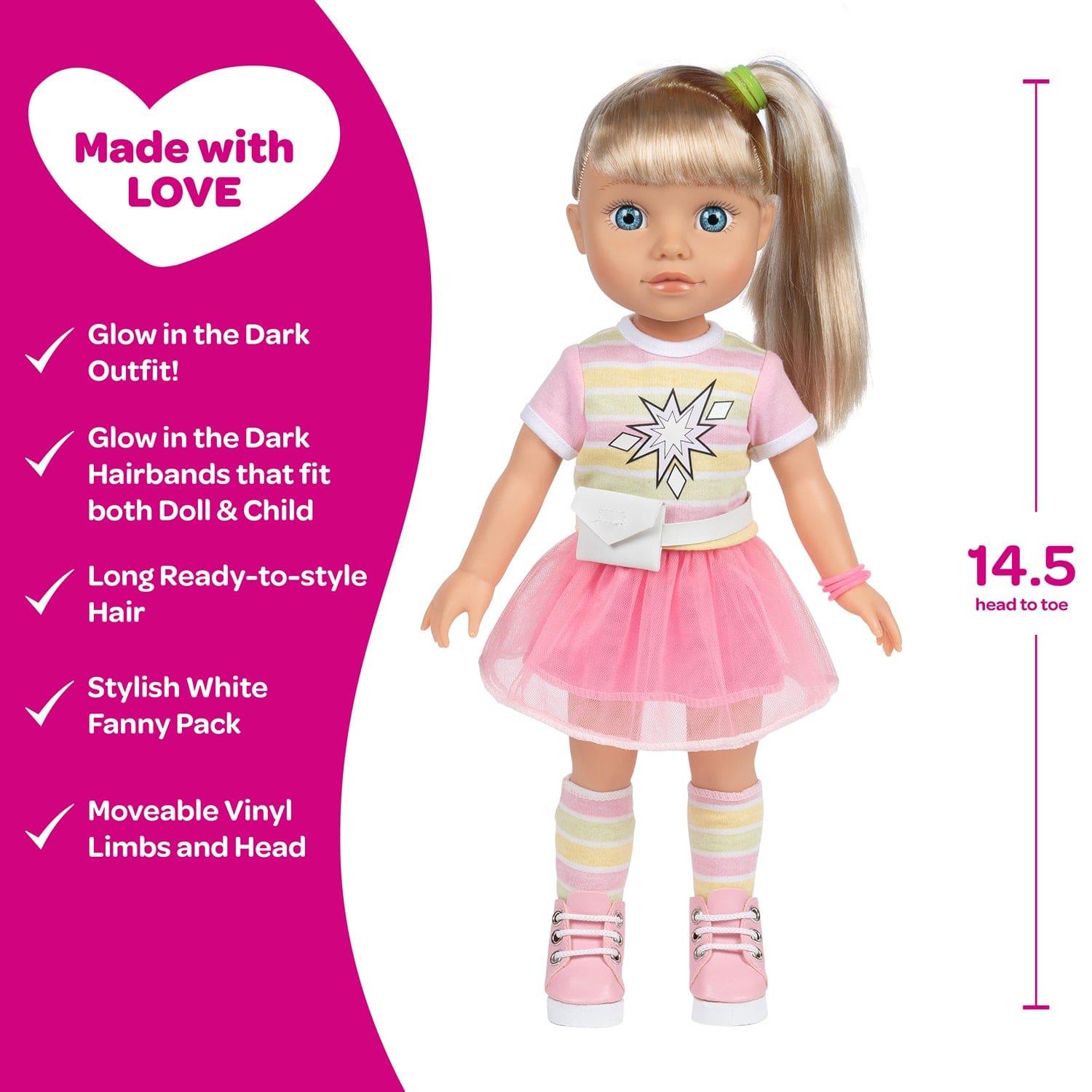 [🌙 GlowBuddies🌟]Adora Glow Girls Doll Set with Glow-in-the-Dark Clothes & Accessories - Riley