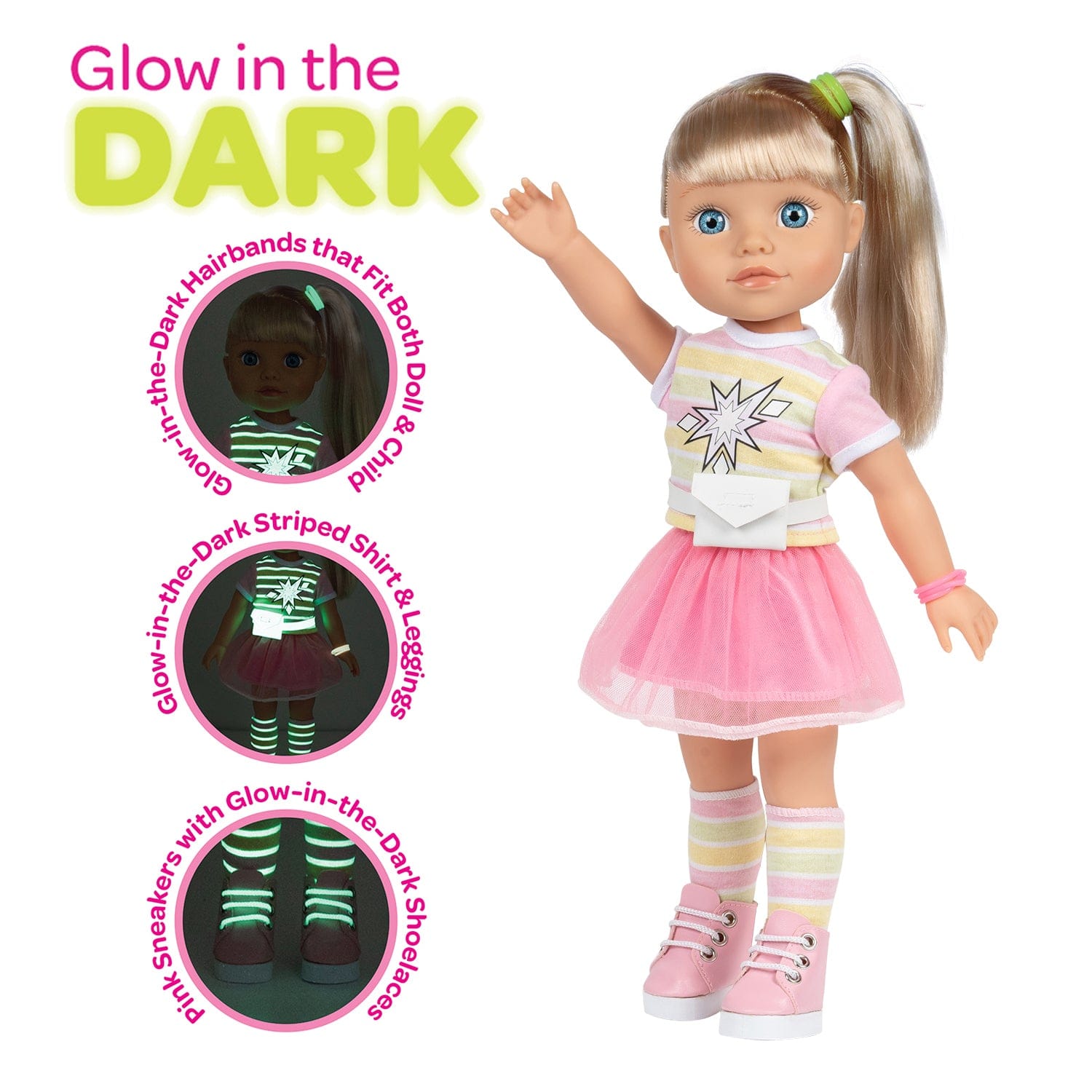 [🌙 GlowBuddies🌟]Adora Glow Girls Doll Set with Glow-in-the-Dark Clothes & Accessories - Riley