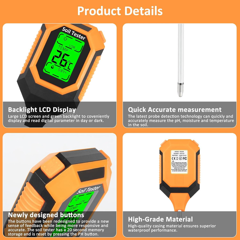 4-in-1 soil moisture meter digital pH meter/soil moisture/plant temperature/sunlight intensity