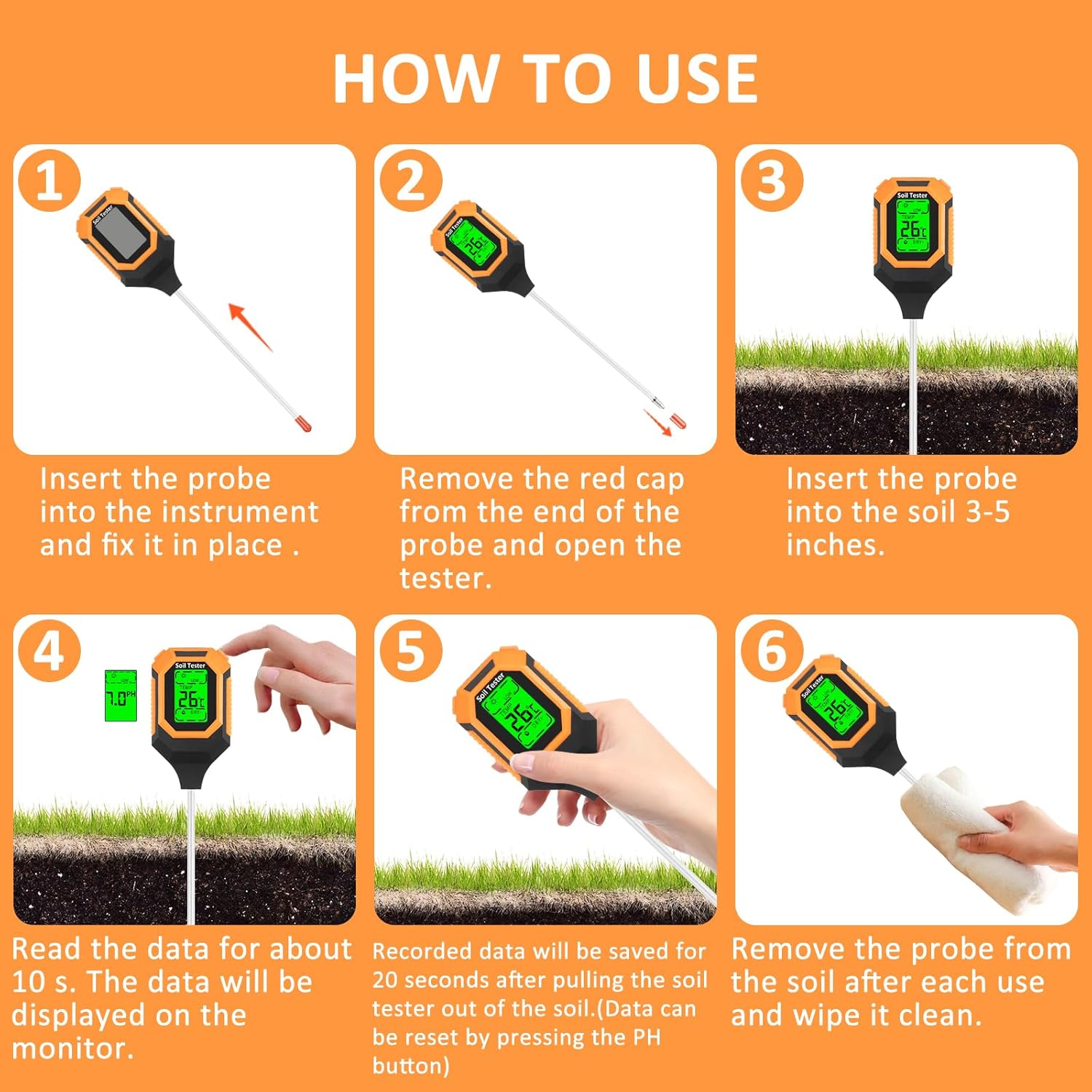 4-in-1 soil moisture meter digital pH meter/soil moisture/plant temperature/sunlight intensity