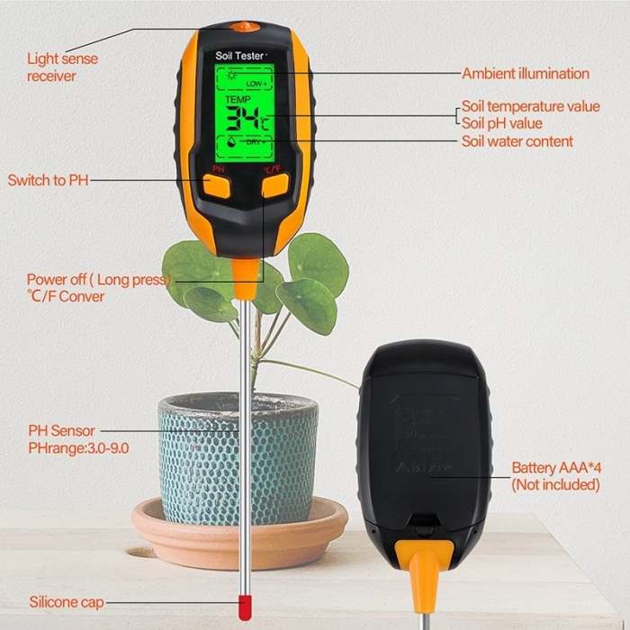 4-in-1 soil moisture meter digital pH meter/soil moisture/plant temperature/sunlight intensity