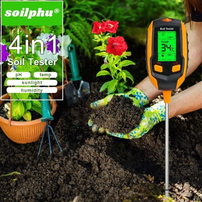 4-in-1 soil moisture meter digital pH meter/soil moisture/plant temperature/sunlight intensity
