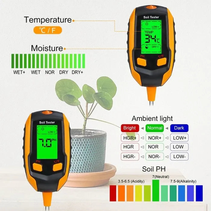 4-in-1 soil moisture meter digital pH meter/soil moisture/plant temperature/sunlight intensity